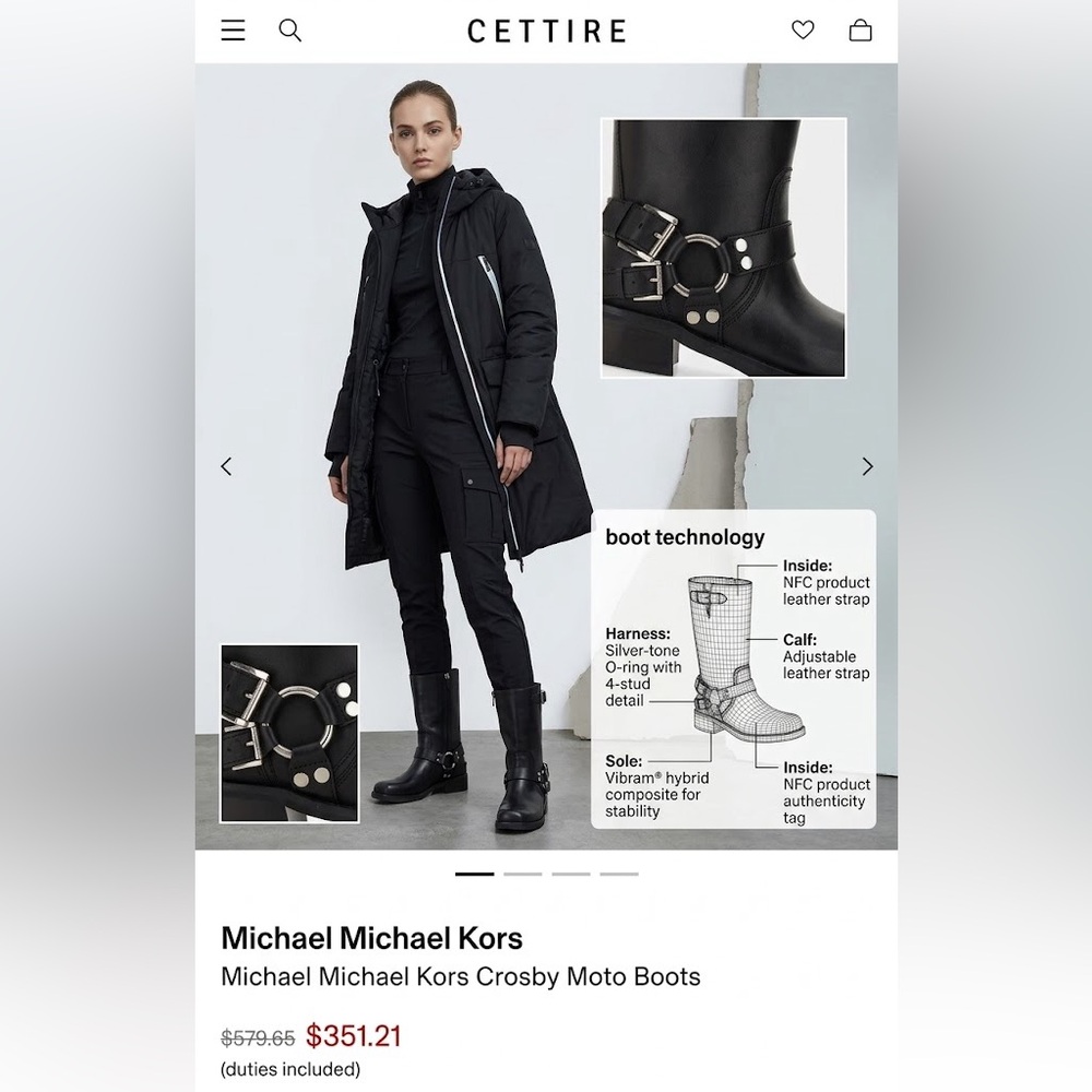 Michael Kors Crosby Black Leather Moto Boots Harness Buckle, Square Toe NIB - Picture 16 of 16